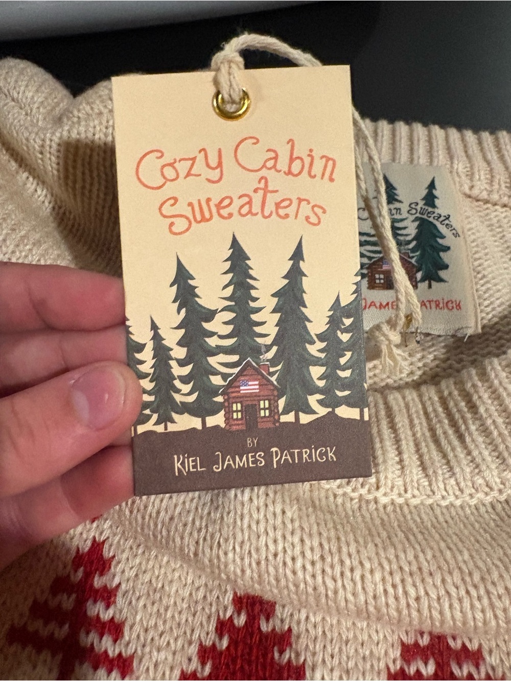 Kiel James Patrick Cream and Red Fair Isle Crewneck Sweater - Picture 3 of 4